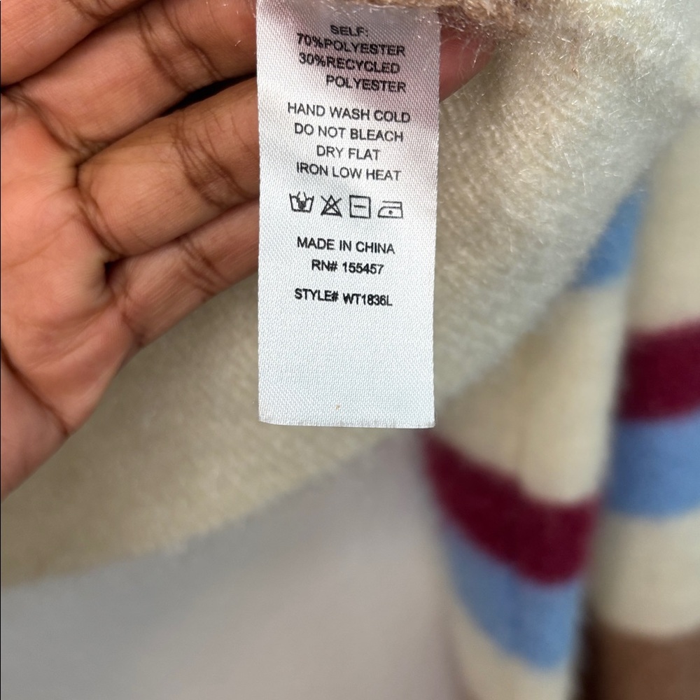 Anthropologie Flat White Fluffy Cream Striped Crewneck Women's Sweater M - Picture 7 of 10